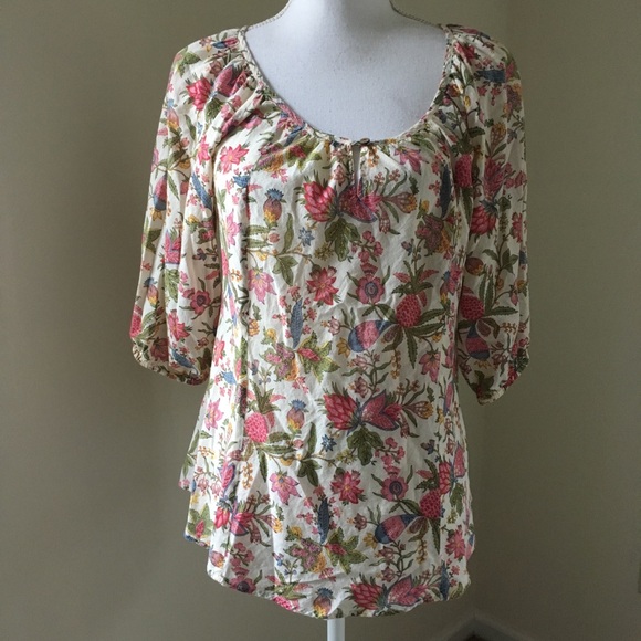 Lucky Brand Pink Floral Boho Peasant Blouse small - Picture 1 of 8
